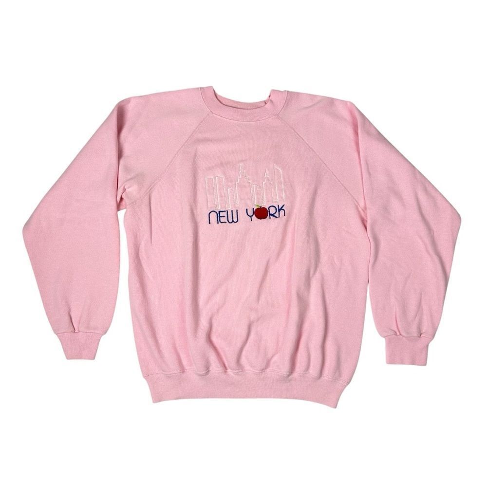 Vintage Hanes Pink New York Souvenir Sweatshirt Crewneck Womens L Embroidered